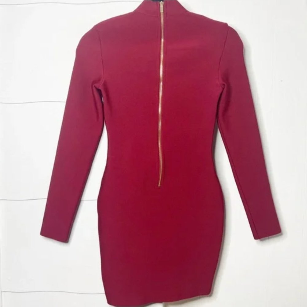 Herve Leger Burgundy Long Sleeve bandage Dress - Picture 2 of 5